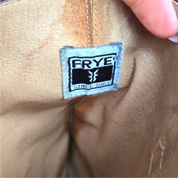 FRYE- CAROLINE CAMPUS Cognac Leather Wedge Boots - Picture 7 of 9